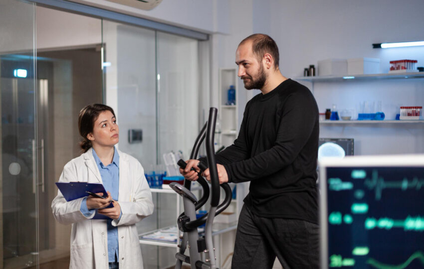 Man undergoing supervised cardio testing in Wayne NJ during a clinical heart health evaluation