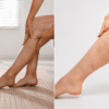 Side by side comparison of varicose veins vs spider veins showing bulging varicose veins on left and flat web-like spider veins on right